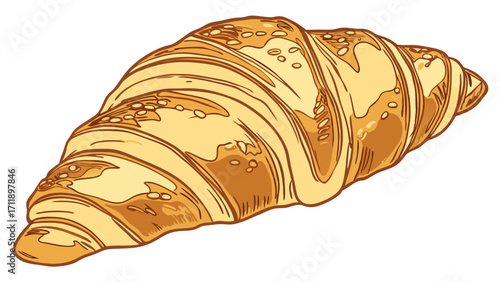 Delicious Golden Croissant Pastry Bakery Food Illustration Breakfast Menu Design Sweet Treat Graphic Hand-Drawn Style Baked Goods Clipart.