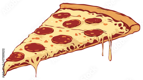 Delicious pepperoni pizza slice with melted cheese isolated on white background.