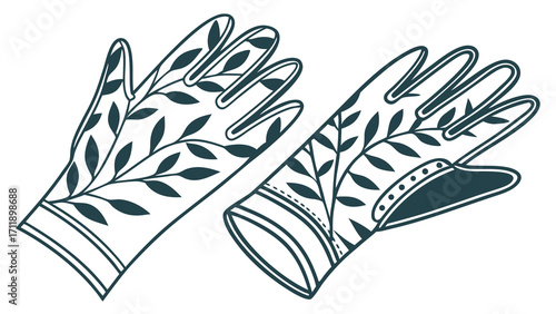 Elegant Gloves with Botanical Design Fashion Accessory Handwear Illustration.