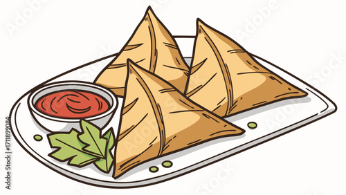 Fried pastries served with a dipping sauce.