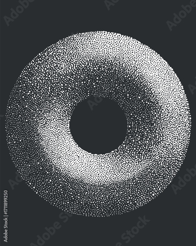 Abstract monochrome donut shape illustration featuring a textured design and modern aesthetic.