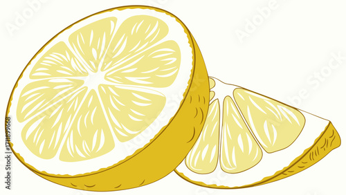 Half a lemon and a lemon wedge citrus fruit illustration yellow juicy vector graphic food healthy fresh vitamin c ingredient design element summer refreshing sliced lemon acidity z.