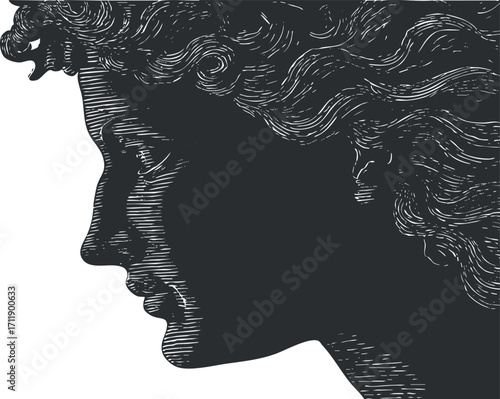 Artistic silhouette of a person with curly hair in a minimalist style.