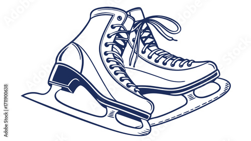 Ice skates winter sport vintage style line art graphic design illustration ice skating winter activity athletic footwear cold weather frozen pair of skates laces footwear sport equi.