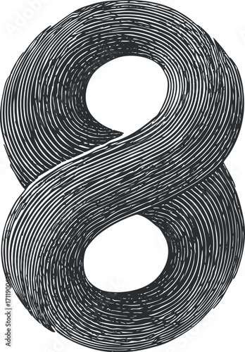 Stylized artistic representation of the number eight in a unique and modern design.