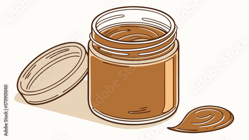 Jar of spread open container brown paste food illustration product packaging graphic design delicious treat sweet spread creamy texture nut butter chocolate spread dessert topping des.