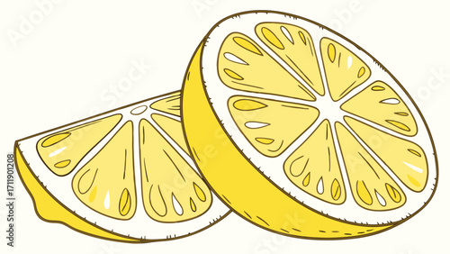 Lemon slices citrus fruit yellow juicy refreshing summer healthy vitamin c food drink illustration drawing hand-drawn vector graphic design element background wallpaper pattern.