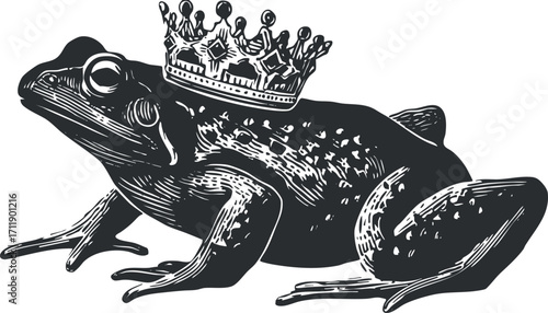 A whimsical illustration of a frog wearing a crown, representing royalty and fun.