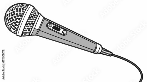 Microphone illustration dynamic vocal mic audio equipment singing podcasting recording studio broadcasting communication music performance singing interview speech announcement pres.