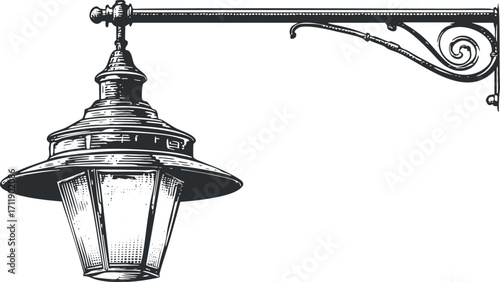 Vintage streetlight illustration featuring ornate design and classic lighting suitable for urban settings.