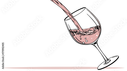 Pouring Rosé Wine into Elegant Glass Beverage Drink Alcohol Illustration Graphic Design.