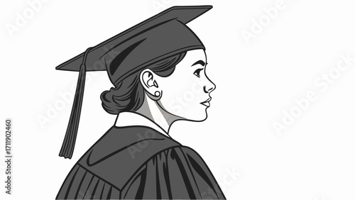 Profile illustration of a graduate wearing a cap and gown.
