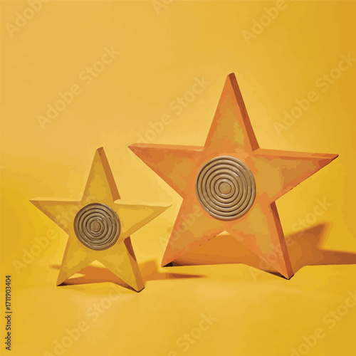 Gold Star of David on Red Background.