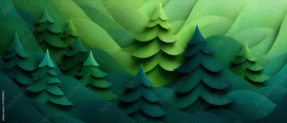 Obraz premium Textured green forest landscape in layered design