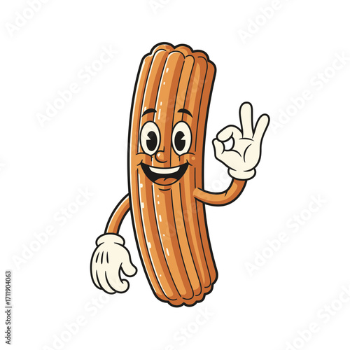 A Cheerful Churro Character Giving an Okay Sign