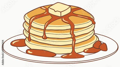 Stack of Pancakes with Syrup and Butter on a Plate.