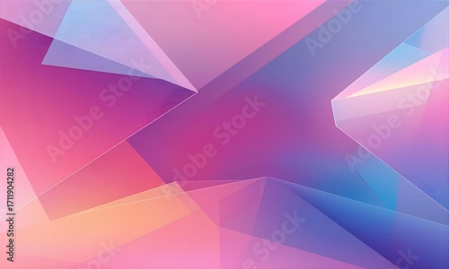A 3D abstract background with overlapping transparent polygons, gradient mesh colors, and futuristic glowing edges.