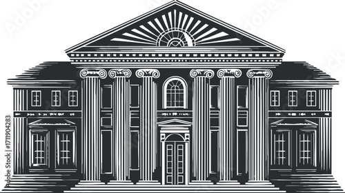 Illustration of a classic historical building featuring elegant columns and a detailed facade.