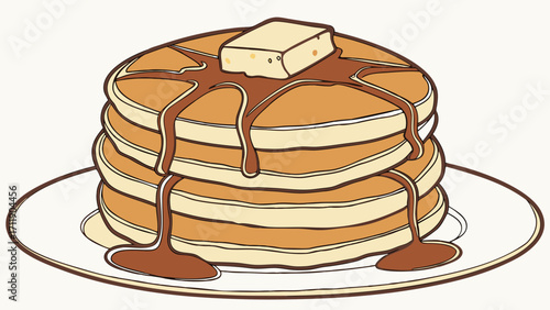 Stack of Pancakes with Syrup and Butter Delicious Breakfast Food Illustration.