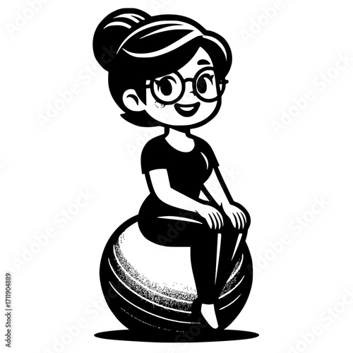 Middle aged women exercising  balance on  excerscise ball vector image illustration