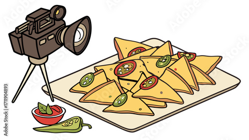Studio Food Photography Nachos with Camera Setup on Tripod.