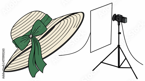 Studio Photography Setup with Hat and Camera.