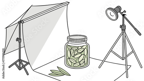 Studio Setup with Glass Jar and Leaves for Product Photography Food Photography or Still Life Illustration.