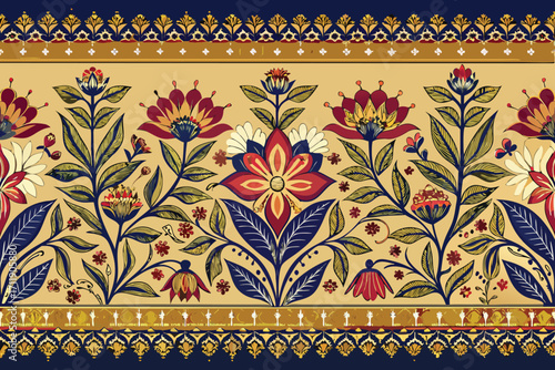 Vector art of floral border design with intricate details and rich colors, perfect for adding a touch of elegance