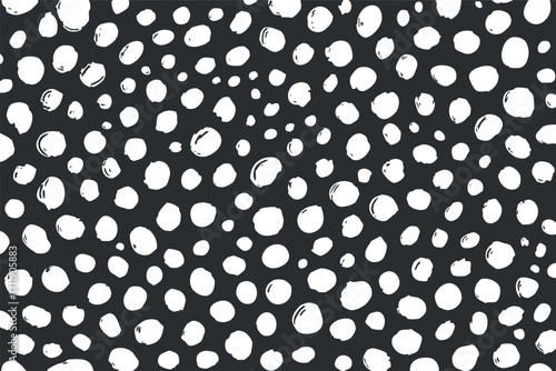 A modern abstract pattern featuring randomly placed white dots on a black background.