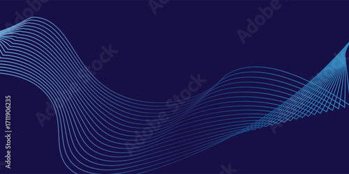 Abstract glowing wave lines on dark blue background. Dynamic wave pattern. Modern flowing wavy lines. Futuristic technology concept. Suit for banner, poster, cover, brochure, flyer, website