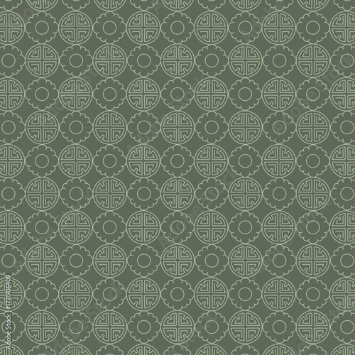 Korean Traditional Circular Pattern, Classic Decorative Repetitive Design, Isolated Background. Stylish Textile Graphic with Cultural Heritage