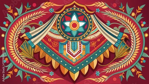 Vector art of intricate truck art design with floral and geometric elements, showcasing pakistani folk art tradition