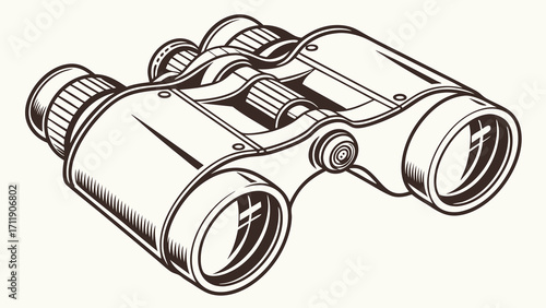 Vintage Binoculars Detailed Graphic Illustration of Classic Optics for Travel Adventure and Exploration Design.