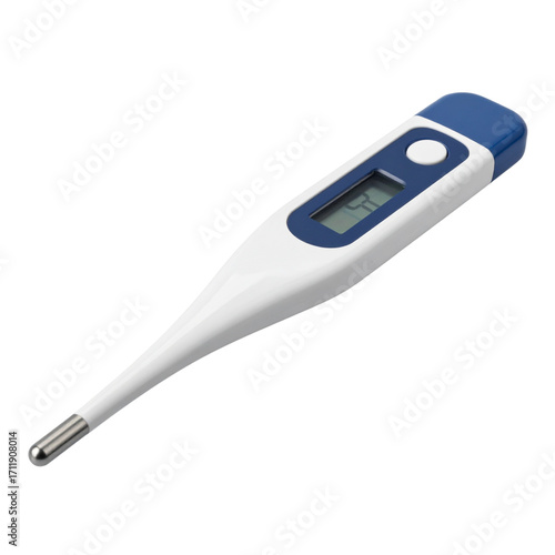 Digital Thermometer with LCD Display on Transparent Background for Medical Use