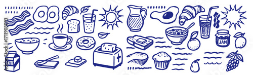 Hand-Drawn Breakfast Food and Morning Drinks Illustration