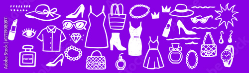 Hand-Drawn Women’s Fashion Accessories and Clothing Illustration