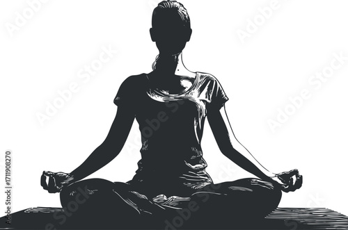 A silhouette of a person meditating in a serene and tranquil yoga pose.