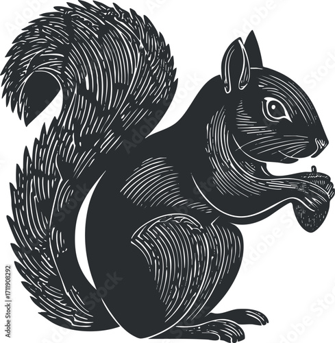A detailed illustration of a cute squirrel with a bushy tail showcasing its playful nature.