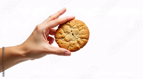 A hand  holding a cookie. isolated on white