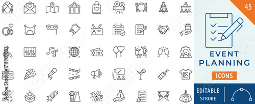 Event Planning icon collection set. Editable stroke.