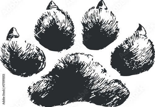 A detailed illustration of an animal paw print suitable for wildlife and nature themes.