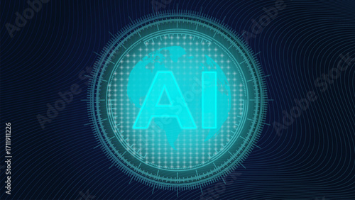 Vector illustration. AI letters over global map portray automated financial flow and interconnected capital movement in modern economic structures. Concept of business, stock market
