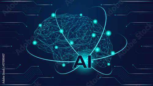 Vector illustration. Neural mesh infused with AI concept symbolizes predictive analysis, optimized investment, and strategic capital forecasting. Concept of business, stock market, brainstorming.