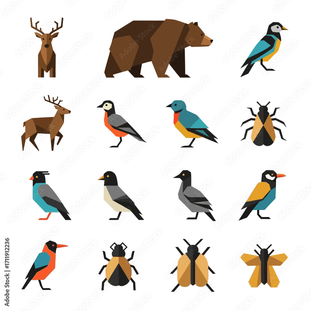 Obraz premium Collection of Geometric Animals and Insects Illustrations.