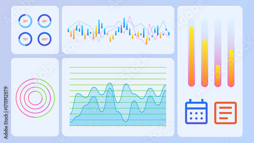 Vector illustration. Candlestick charts and calendar blocks track exchange movements and help plan smart capital decisions over time. Concept of business, stock market, investment, exchange,