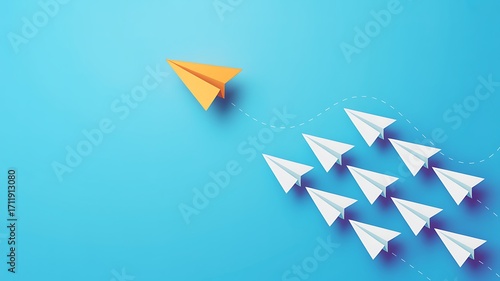 Wallpaper Mural A visually appealing illustration of leadership and innovation showcasing a unique paper airplane leading other similar ones. Torontodigital.ca