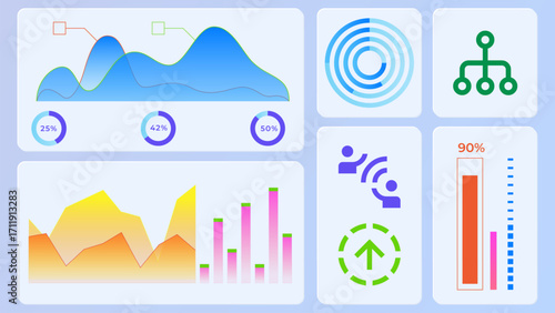 Vector illustration. Structured graphics with layered processes show how capital flows through planned systems in business and economy. Concept of business, stock market, exchange, economy, capital.