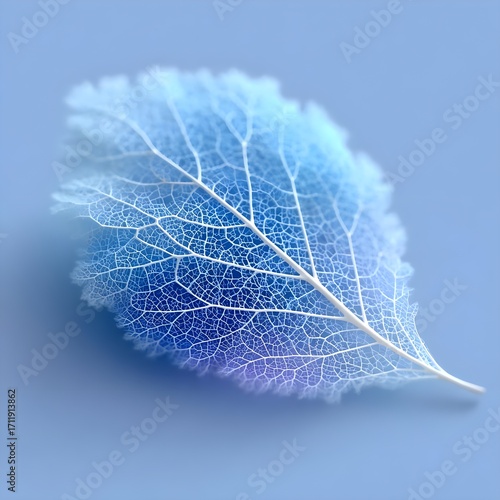 Delicate blue-tinted leaf showcasing intricate vein patterns