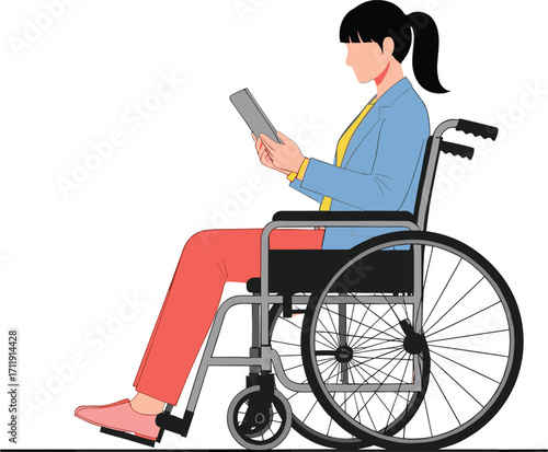 Person in Wheelchair Using Tablet – Inclusive Digital Lifestyle Illustration for Accessibility, Technology, Education, Healthcare, and Remote Work Concepts