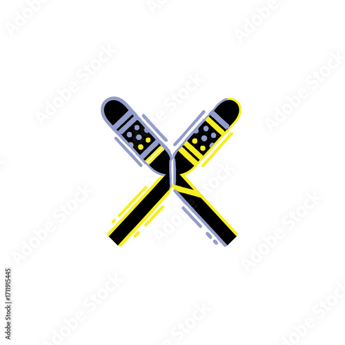Crossed Microphones Icon in Black, Yellow, and Gray.